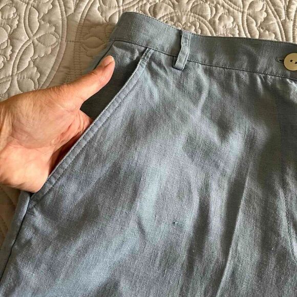 SUSAN BRISTOL Linen grey-blue pants with high waist size 12 - Picture 5 of 14